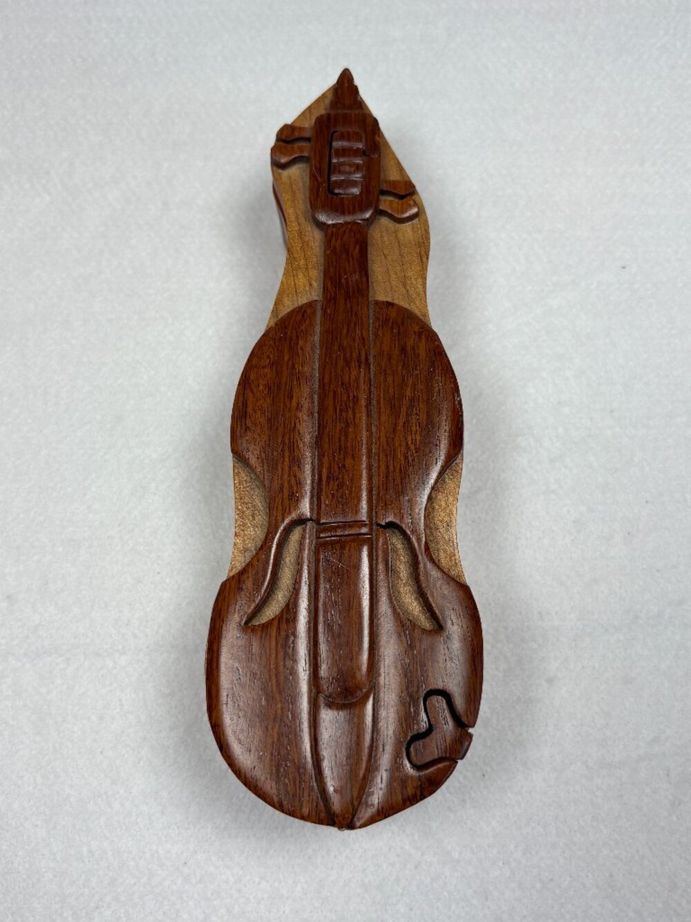 Wooden Violin/Cello Puzzle Box Carved 3 Piece Secret Jewelry Compartment